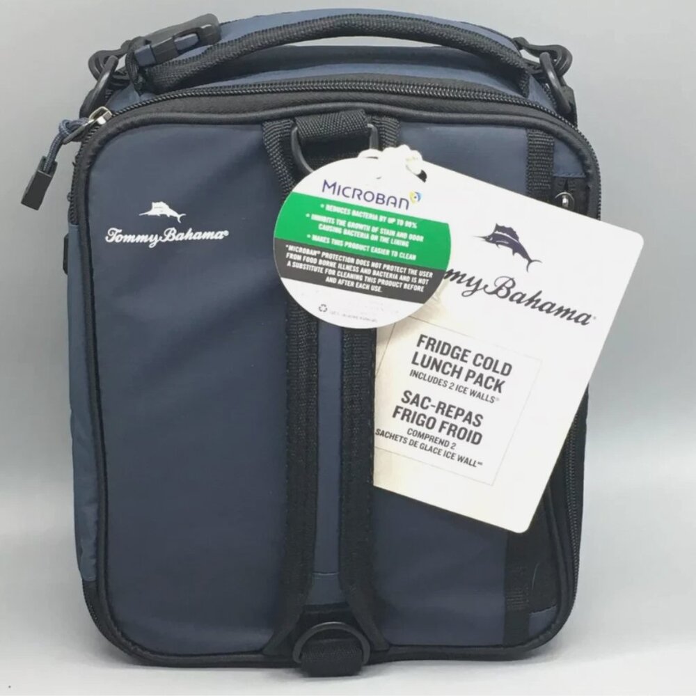 Tommy Bahama Expandable BLUE Lunch Bag Cooler 2 Ice Packs School Work NEW - Picture 2 of 3